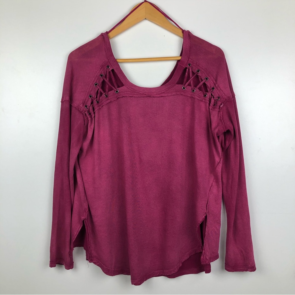 Free People First Love Pink Linen/Cotton Oversize Shirt M